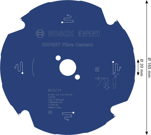 BoschEXPERT 纤维水泥圆锯片，直径 165 毫米。